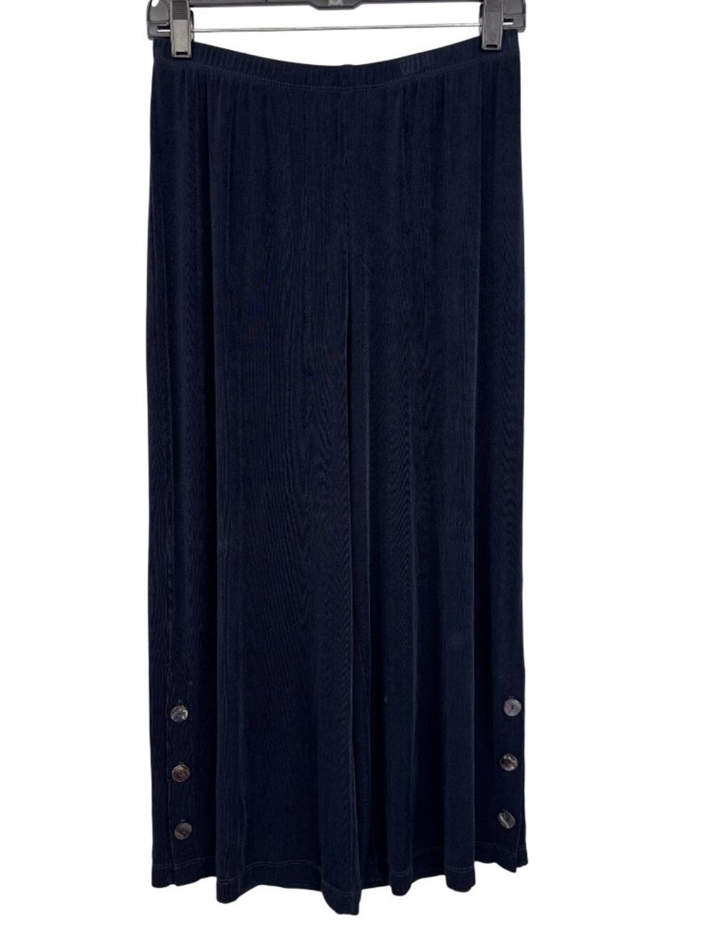 Chico's Travelers Stretch Crop Wide Leg Pant Accent Button Hem Navy Size 2 (12)
